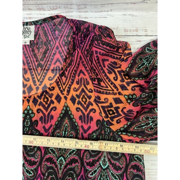 Ivy Jane Size S Boho Festival Fringe Kimono Bell Sleeve Asymetrical Sheer Blouse - Picture 9 of 12